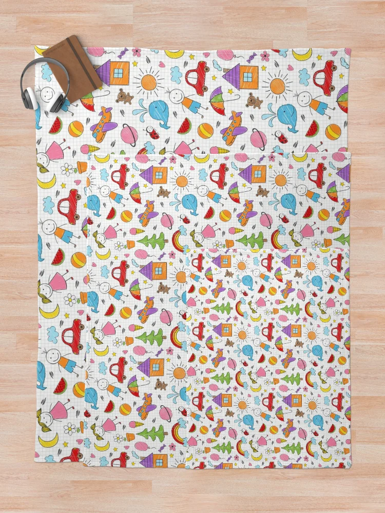Thumbnail 5 of 6, Throw Blanket, Colorful Kids Drawing Pattern designed and sold by PatternTale.