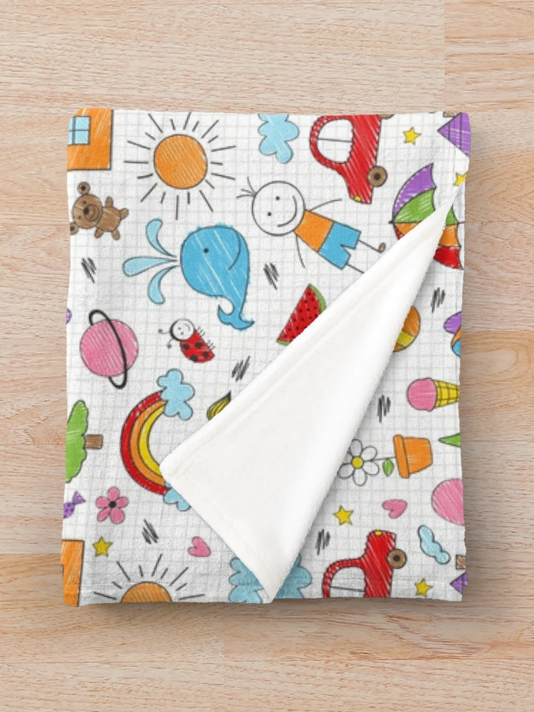 Thumbnail 3 of 6, Throw Blanket, Colorful Kids Drawing Pattern designed and sold by PatternTale.