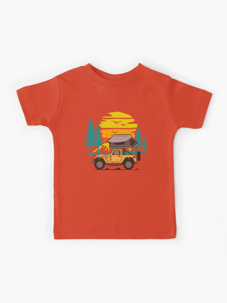 【JEEP】Camping Bear Line Half T-shirt Outdoor Camping with a RTT Roof Top Tent Overlanding Design