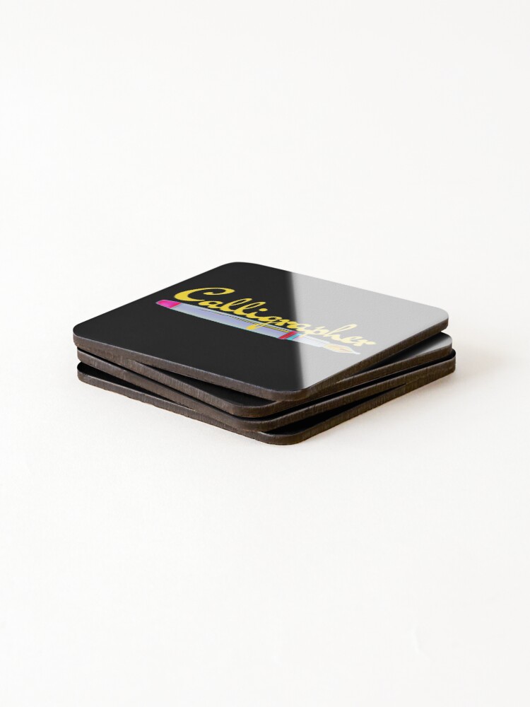 Thumbnail 4 of 5, Coasters (Set of 4), Calligrapher Yellow designed and sold by DesignsofNote.