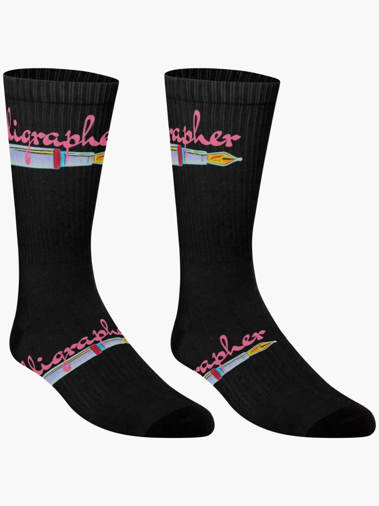 Thumbnail 3 of 5, Socks, Calligrapher Pink designed and sold by DesignsofNote.