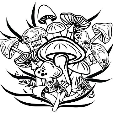 Mushrooms Doodle Art Adult Coloring Page