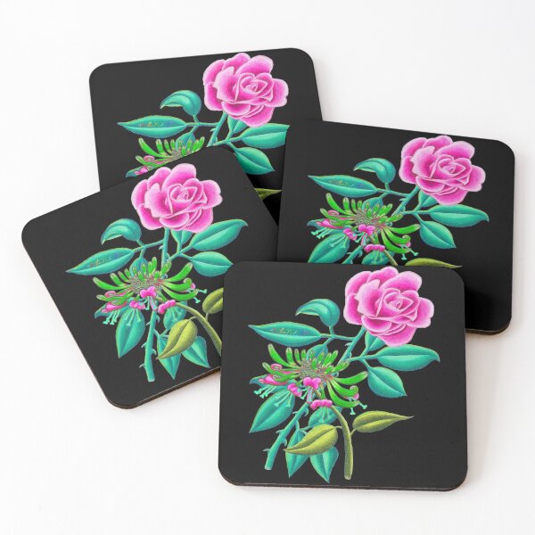 Item preview, Hot Pink Rose and Honeysuckle June Birth Month designed and sold by HeatherNafeArt.