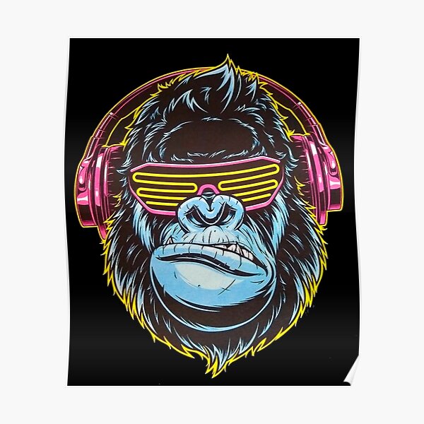 Dj Gorilla With Headphones Poster By Alexagoodies25 Redbubble