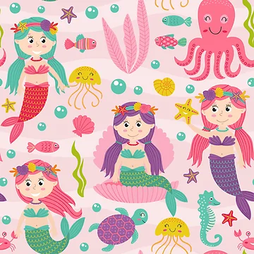 Artwork thumbnail, Cute Princess Mermaid Pattern by PatternTale