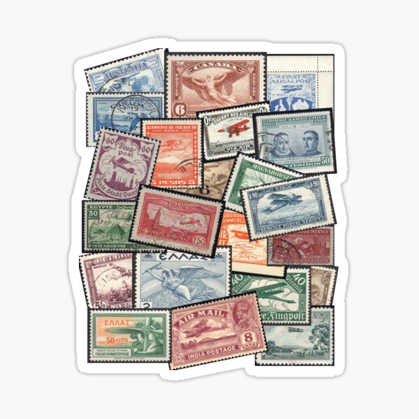 Vintage airmail stamps collage Sticker