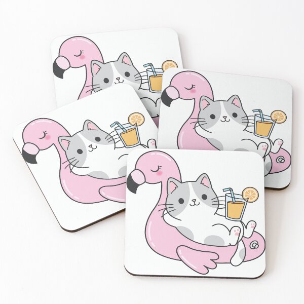 Item preview, Inner-tubing Flamingo Summer Kawaii Kitty designed and sold by WilmasIsland.