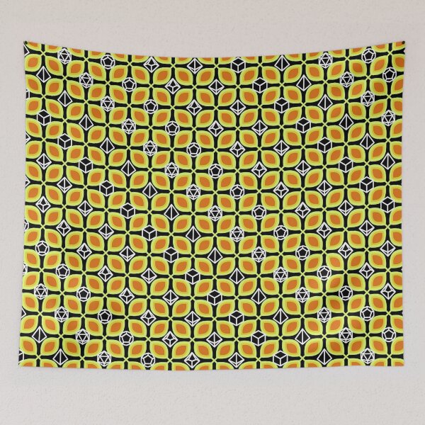 Item preview, 1970s Retro Inspired Polyhedral Dice Set and Leaf Seamless Pattern - Yellow designed and sold by GenAumonier.