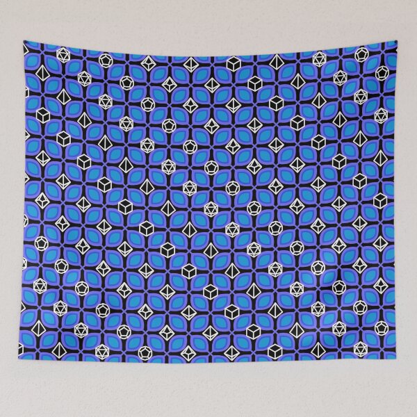 Item preview, 1970s Retro Inspired Polyhedral Dice Set and Leaf Seamless Pattern - Blue designed and sold by GenAumonier.