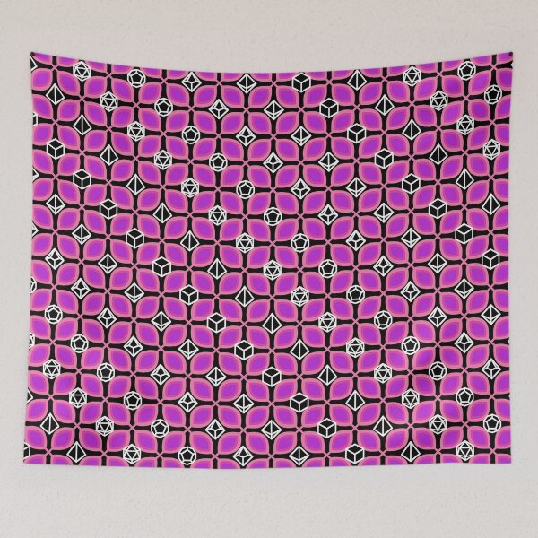 Item preview, 1970s Retro Inspired Polyhedral Dice Set and Leaf Seamless Pattern - Magenta designed and sold by GenAumonier.