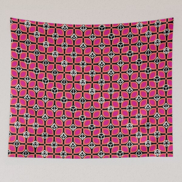 Item preview, 1970s Retro Inspired Polyhedral Dice Set and Leaf Seamless Pattern - Pink designed and sold by GenAumonier.