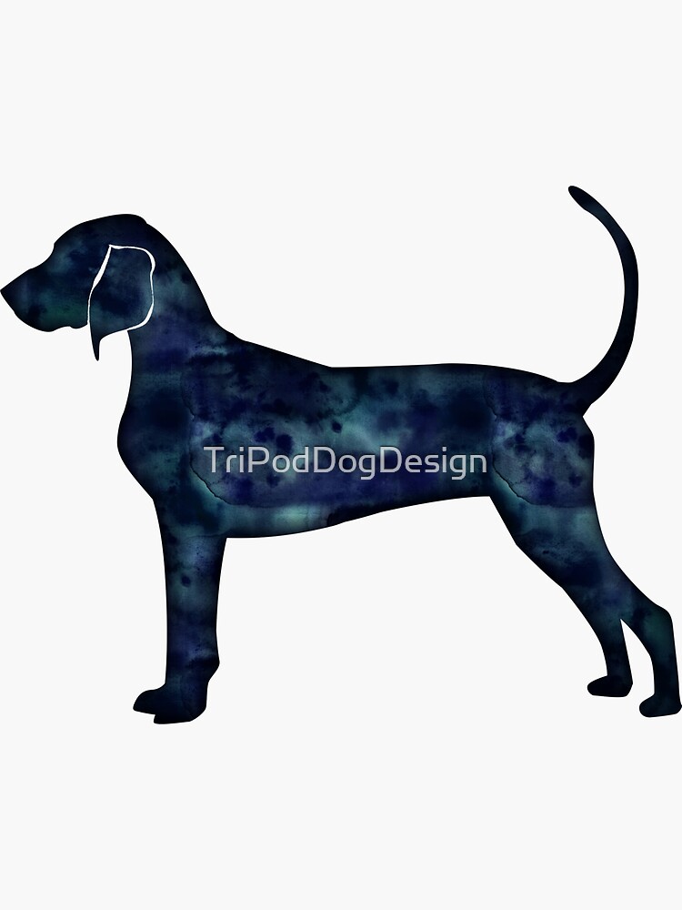 Thumbnail 3 of 3, Sticker, Bluetick Coonhound Black Watercolor Silhouette designed and sold by TriPodDogDesign.