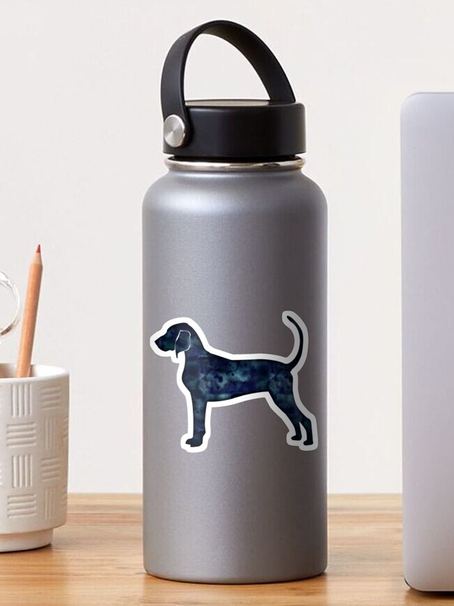 Thumbnail 1 of 3, Sticker, Bluetick Coonhound Black Watercolor Silhouette designed and sold by TriPodDogDesign.