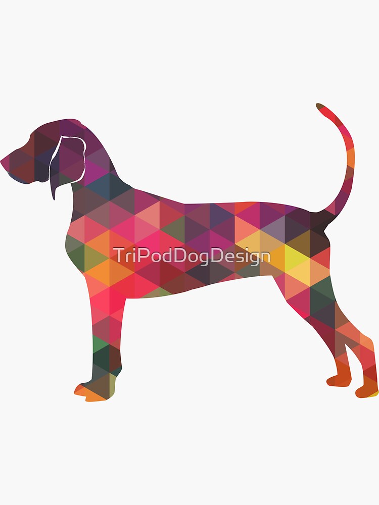 Thumbnail 3 of 3, Sticker, Bluetick Coonhound Colorful Geometric Pattern Silhouette - Multi designed and sold by TriPodDogDesign.