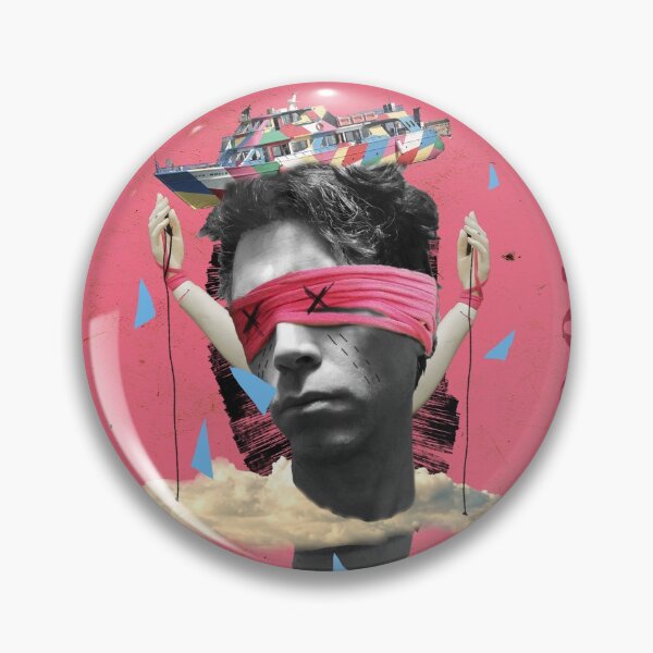 Item preview, Artistic collage - Man portrait blindfolded on pink background. designed and sold by GreissDesign.
