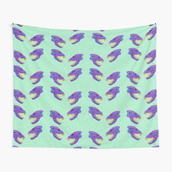 Diaphonized Hyena Skull Gold Teeth Mint Tapestry