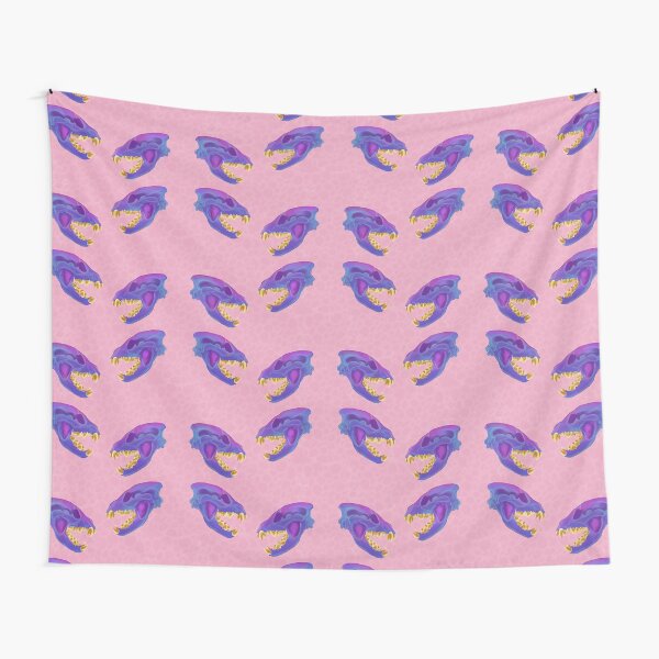 Diaphonized Hyena Skull Gold Teeth Pink Tapestry