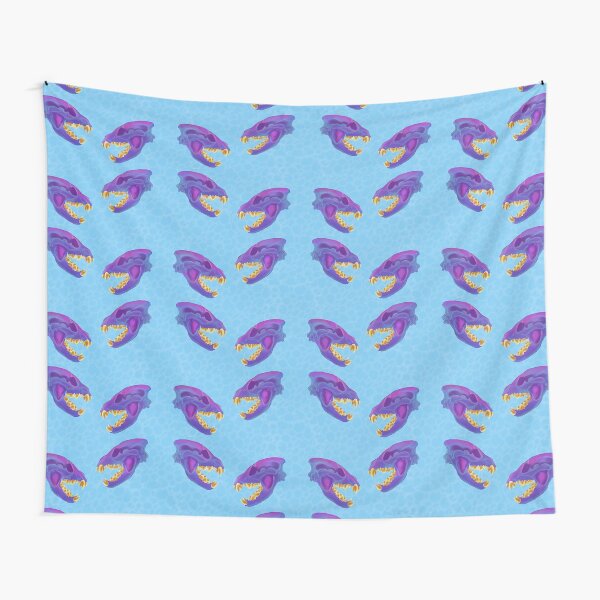 Diaphonized Hyena Skull Gold Teeth Blue Tapestry