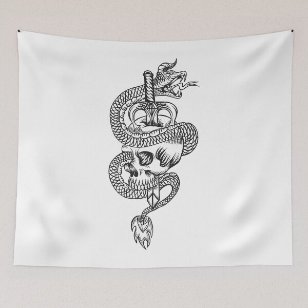 Item preview, snake around dagger and Skull Black white design designed and sold by ALIKAMER.