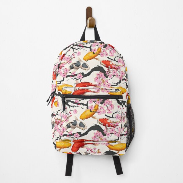 SLHFPX Women/Men Bookbag Black White Koi Fish Lotus Leaves Japan Style Backpack for College School Students 