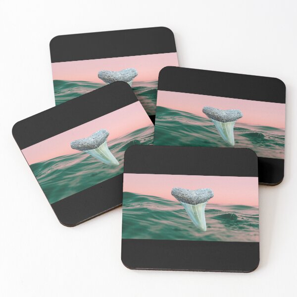 Item preview, Pink Ocean Sunset Shark Tooth Fossil in the Waves  designed and sold by AtlanticFossils.