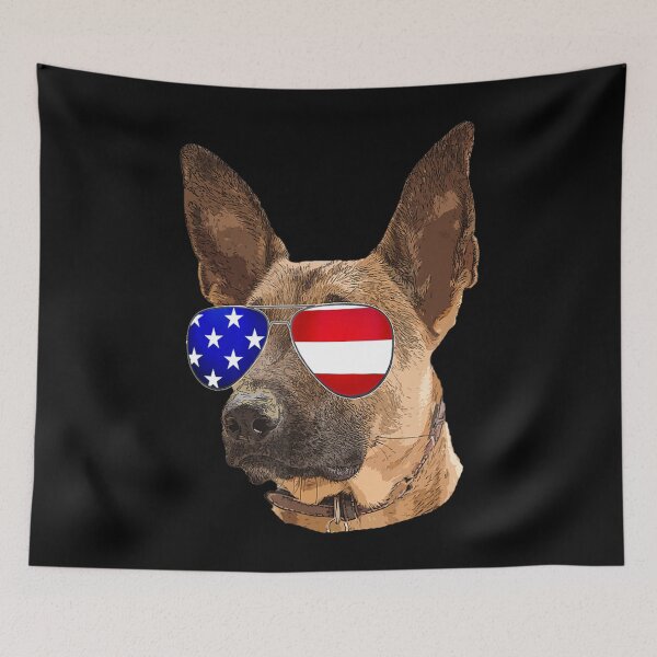 Item preview, Belgian Malinois Dog with USA American flag designed and sold by LbentaChard.