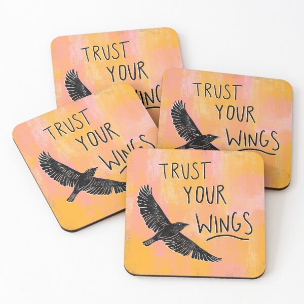 Item preview, Trust Your Wings bird in flight block print inspiring quote designed and sold by thephoenixsoul.