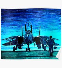 moonlight mission-an f14 tomcat fighter pilot walks to his plane Poster