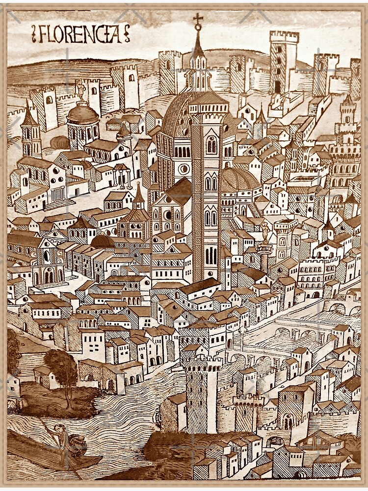 Florencia Sepia 1493 !5th Century Woodcut Antique Map of Florence 