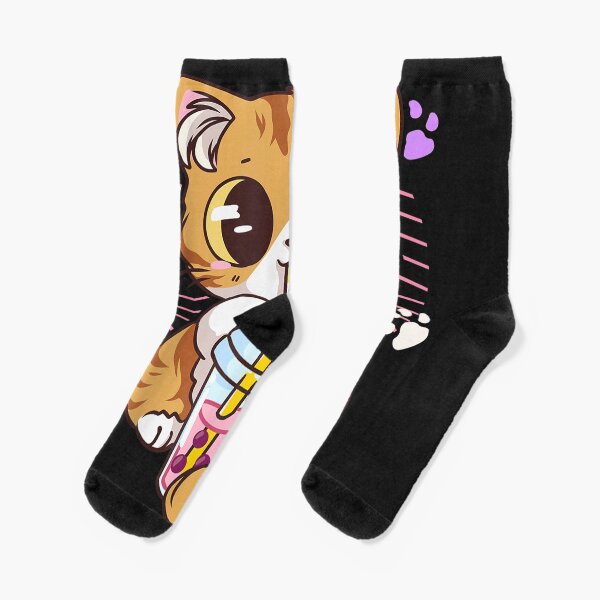 Nette Kawaii Katze Boba Bubble Milk Tea Anime Kätzchen Socken