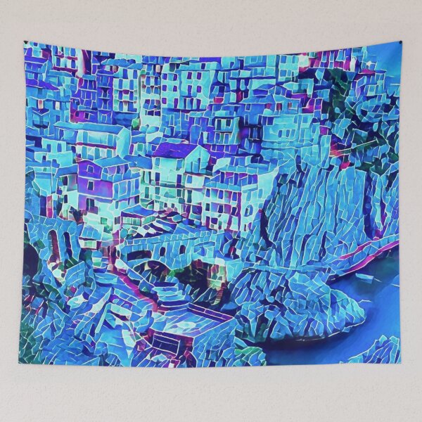 Item preview, Blue tiled mountain houses  designed and sold by MagicacandyC.