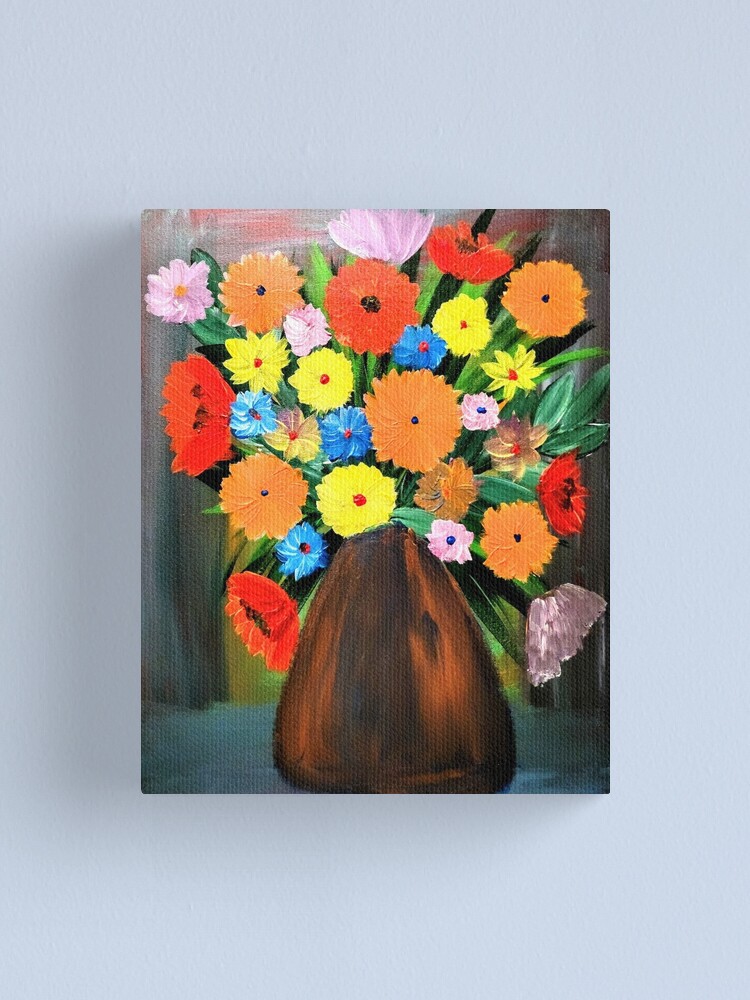 Alternate view of Some lovely bright mixed flowers in a metallic bronze  Canvas Print