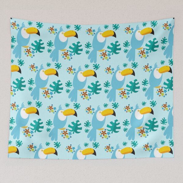 Item preview, Tropical  Blue Birds Toucans and Flowers designed and sold by Victoria Riabov.