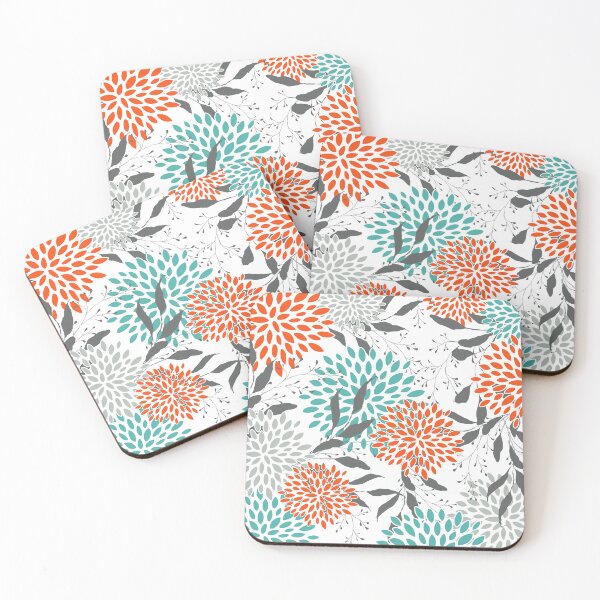 Item preview, Floral Leaves and Blooms, Orange, Teal, Gray designed and sold by meggydesigns.