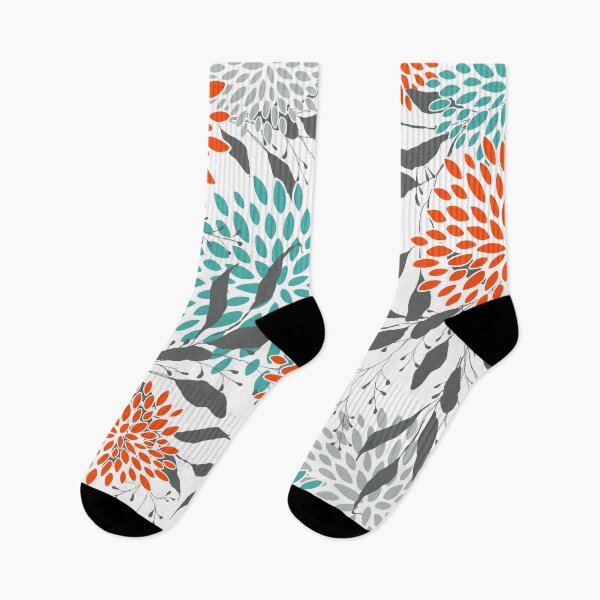 Item preview, Floral Leaves and Blooms, Orange, Teal, Gray designed and sold by meggydesigns.