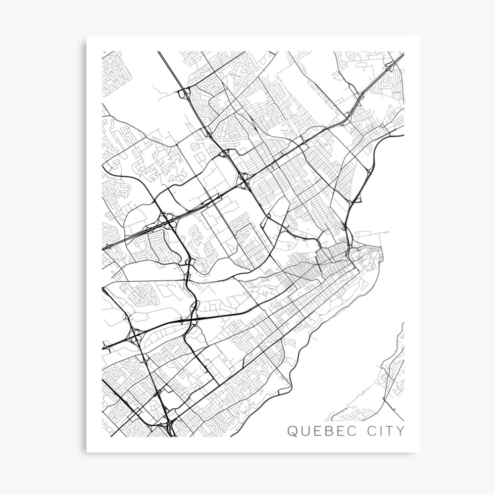 Quebec City Map Canada Black and White Art Print