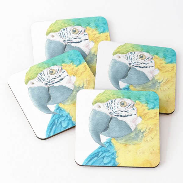 Item preview, blue and gold macaw - watercolor parrot portrait designed and sold by L'Atelier Oranjade.