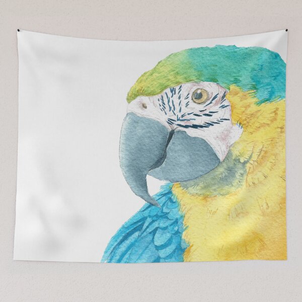 Item preview, blue and gold macaw - watercolor parrot portrait designed and sold by L'Atelier Oranjade.