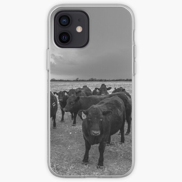 Hanging Out - Angus Cows Gather as Storm Brews in Kansas iPhone Soft Case