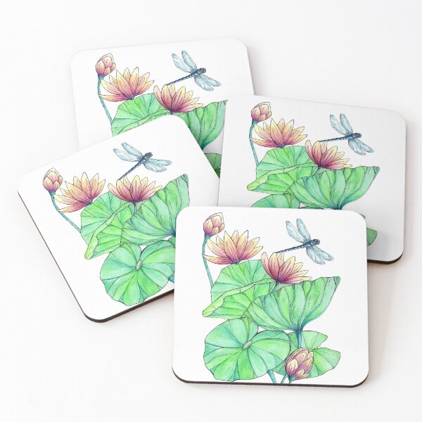 Item preview, Watercolor dragonfly and water lilies designed and sold by ShaunaMcc.