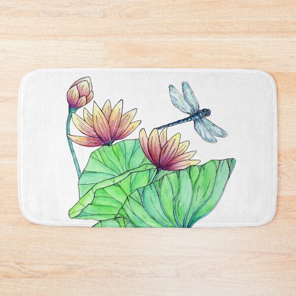 Item preview, Watercolor dragonfly and water lilies designed and sold by ShaunaMcc.