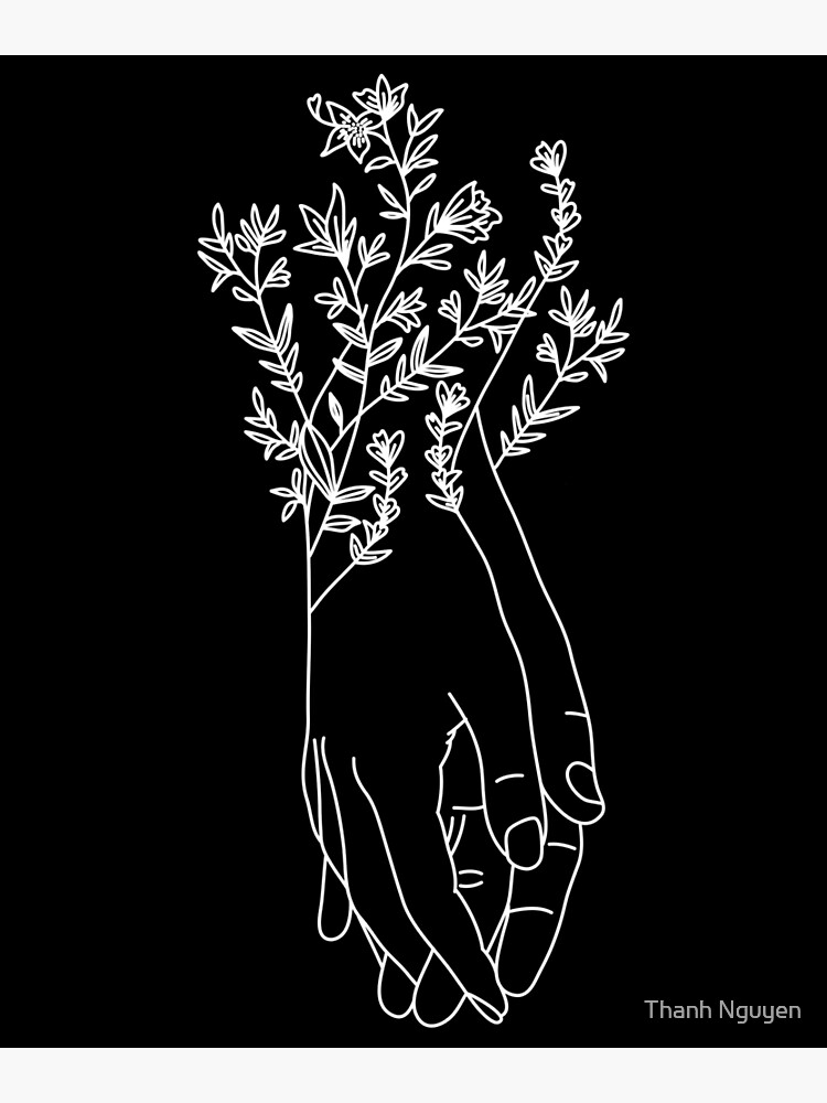 "Floral Holding Hands Outline | Praying Hands Outline" Photographic