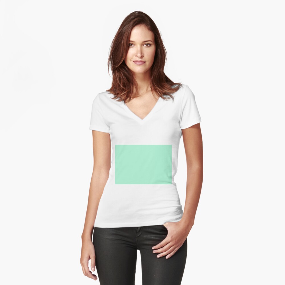 Mint Color Fitted V-Neck T-Shirt