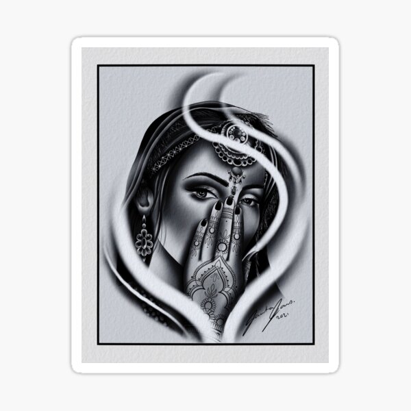Black And White Graphite Bride Beautiful Sketch Fully Hand Made, Size: A4