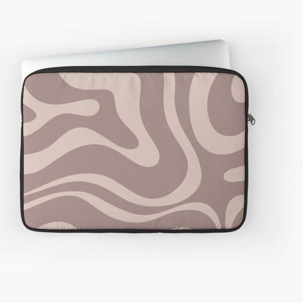 Retro Modern Liquid Swirl Abstract Pattern Square in Cocoa Brown Laptop Sleeve