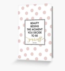 Beauty Begins - Coco Chanel Quote (Pink Dots) Greeting Card