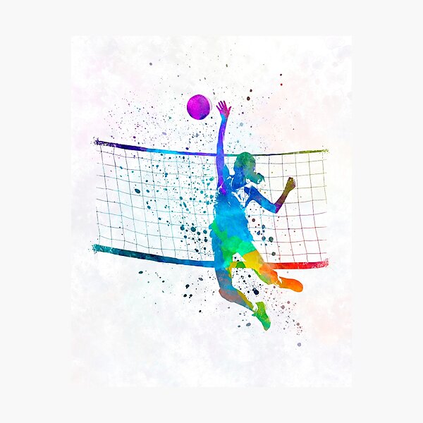 Woman volleyball player in watercolor Photographic Print