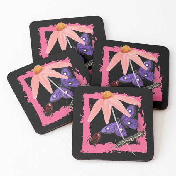 Item preview, Pink Coneflower Watercolor & Purple Butterfly With Red Beetle Design designed and sold by EarthArtDesigns.