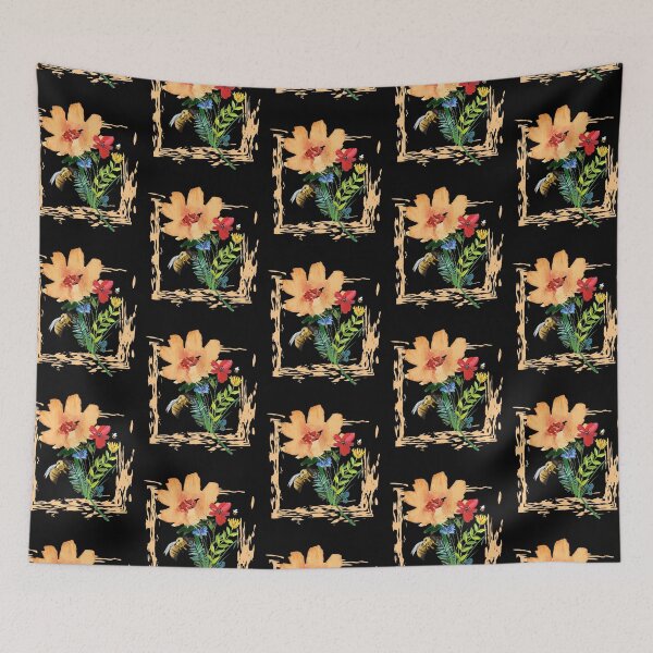 Item preview, Peach Wildflower Watercolor Bouquet With Bee Pollinating Design designed and sold by EarthArtDesigns.