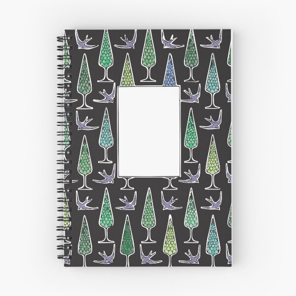 Item preview, Journal cover Pine Trees and Swallows digitally painted designed and sold by AlterornateArt.